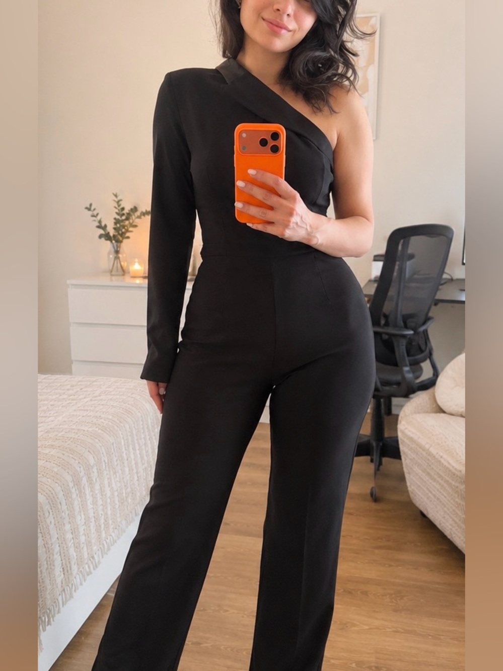 Zara One-Shoulder Black Jumpsuit